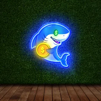 shark with a cold coin neon sign